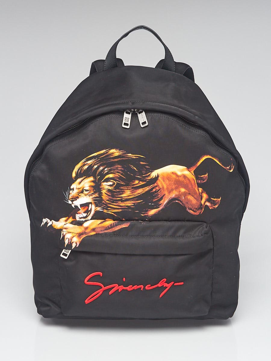 Givenchy Black Nylon Lion Print Backpack Bag