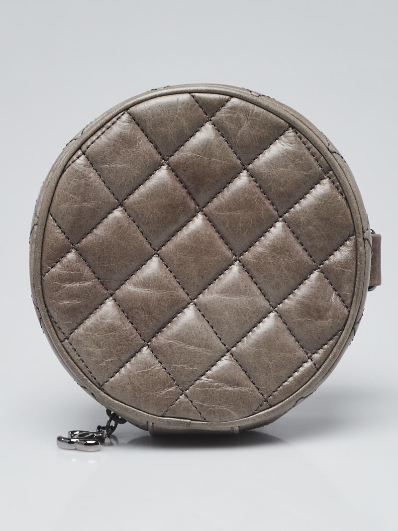 Chanel Grey Quilted Aged Calfskin Leather Round Clutch Bag