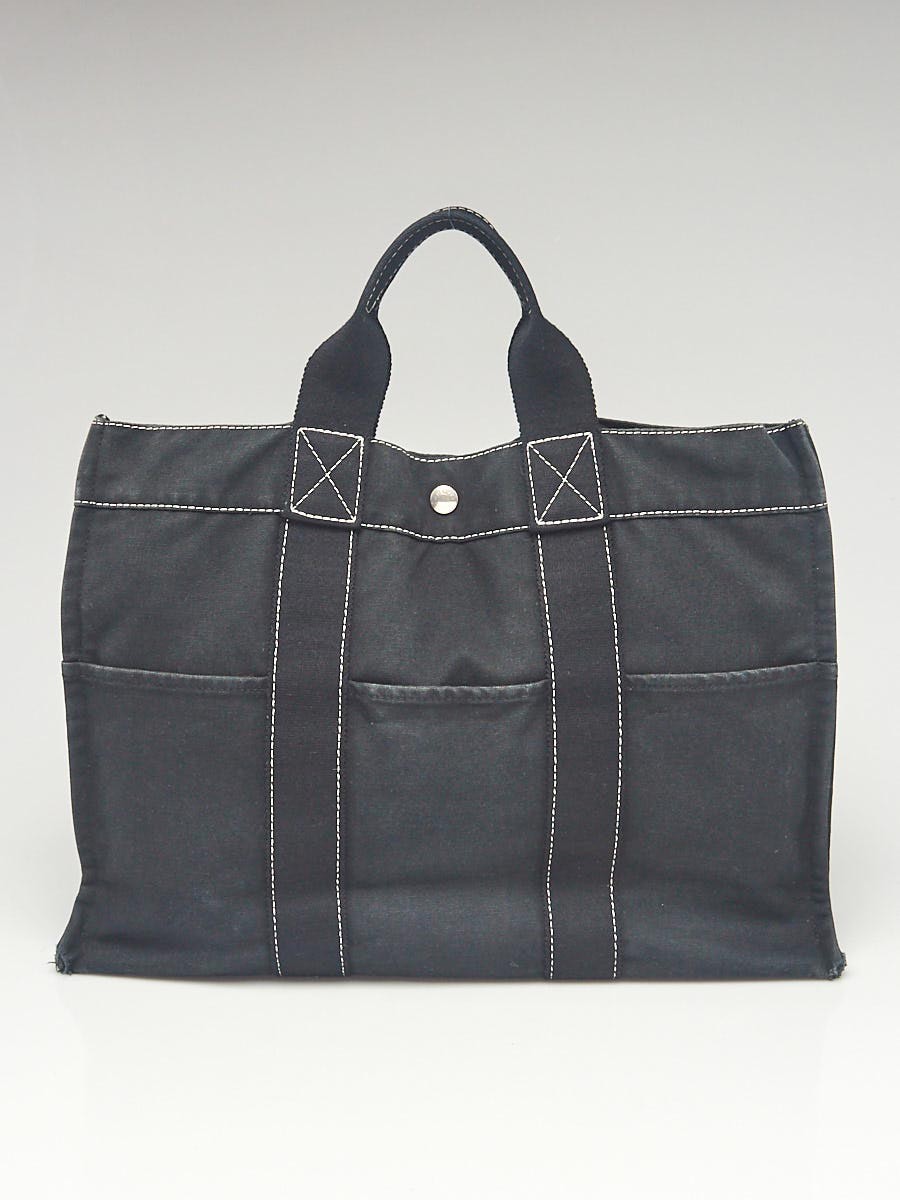 Hermes Black Canvas  Fourre Tout Holdall MM Tote Bag