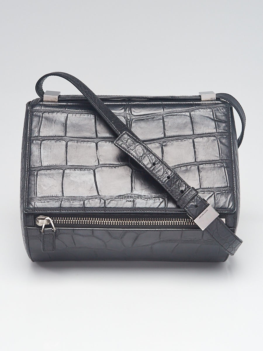Givenchy Black Croc Embossed Leather Pandora Box Bag