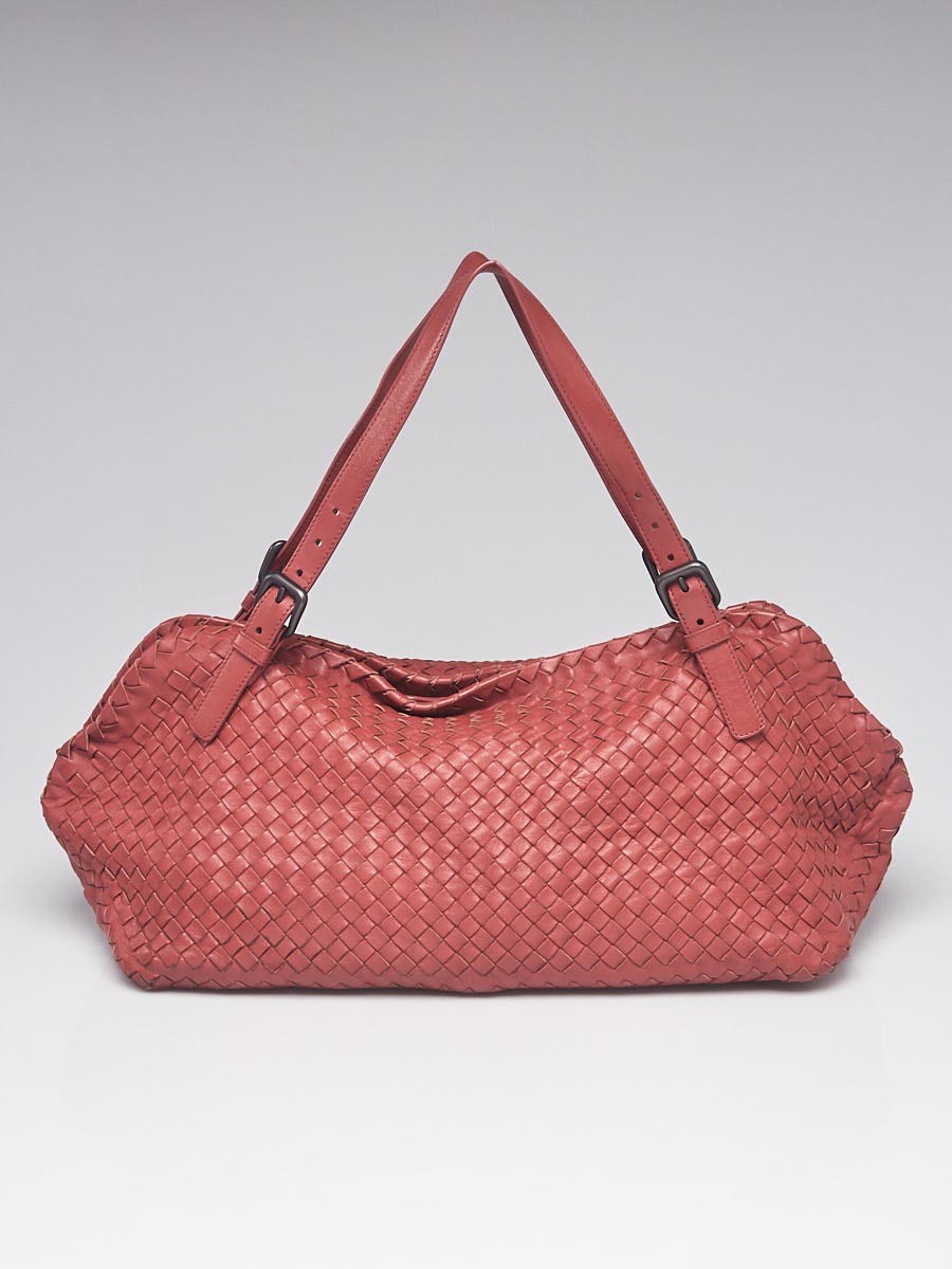 Bottega Veneta Dark Pink Intrecciato Woven Nappa Leather Tote Bag