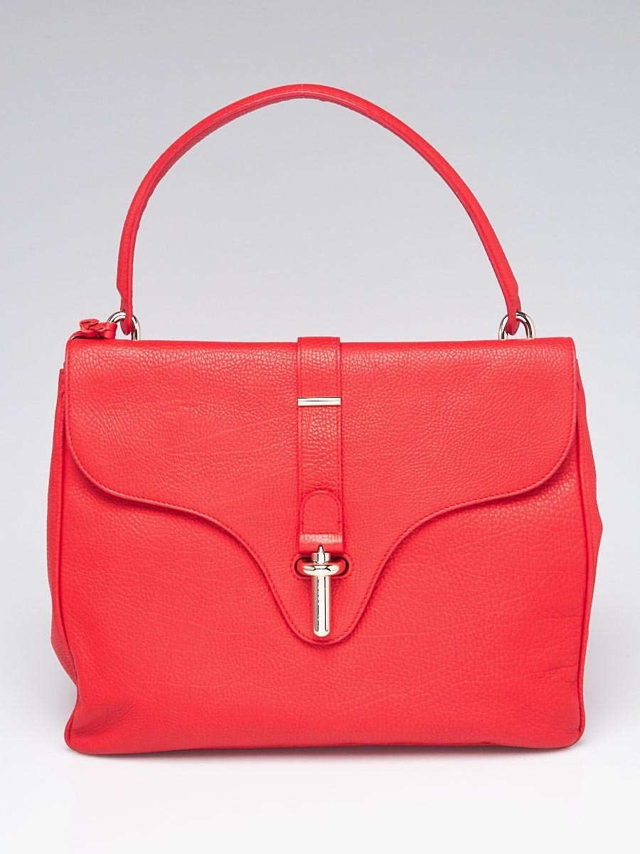 Balenciaga Rouge Coquelicot Pebbled Leather Tube Satchel Bag