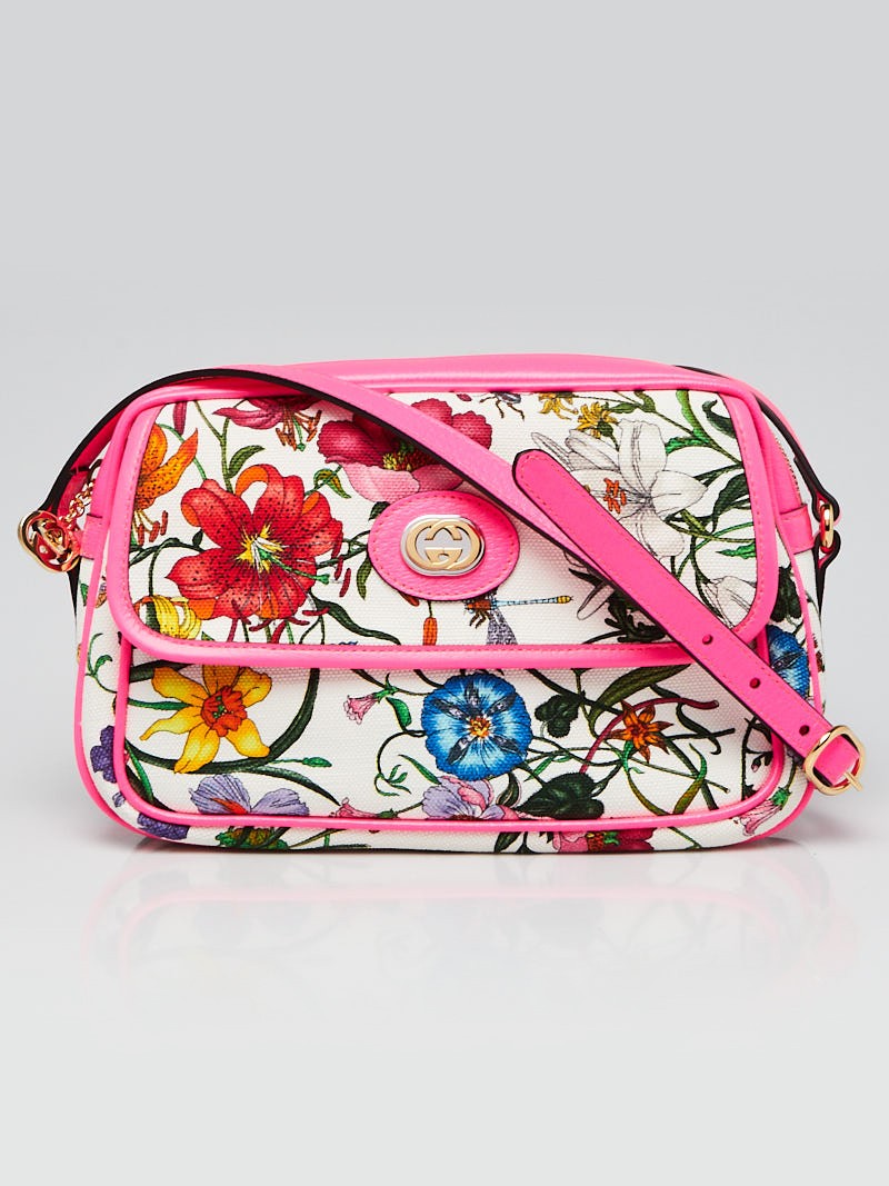 Gucci Pink Flora Canvas Small Crossbody Bag