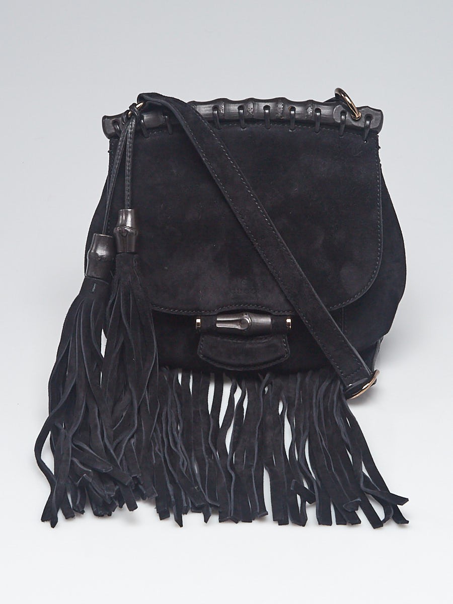 Gucci Black Suede Nouveau Fringe Small Shoulder Bag