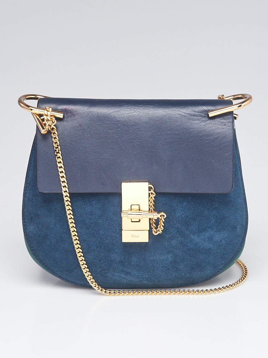 Chloe Navy Green Suede and Lambskin Leather Small Drew Bag