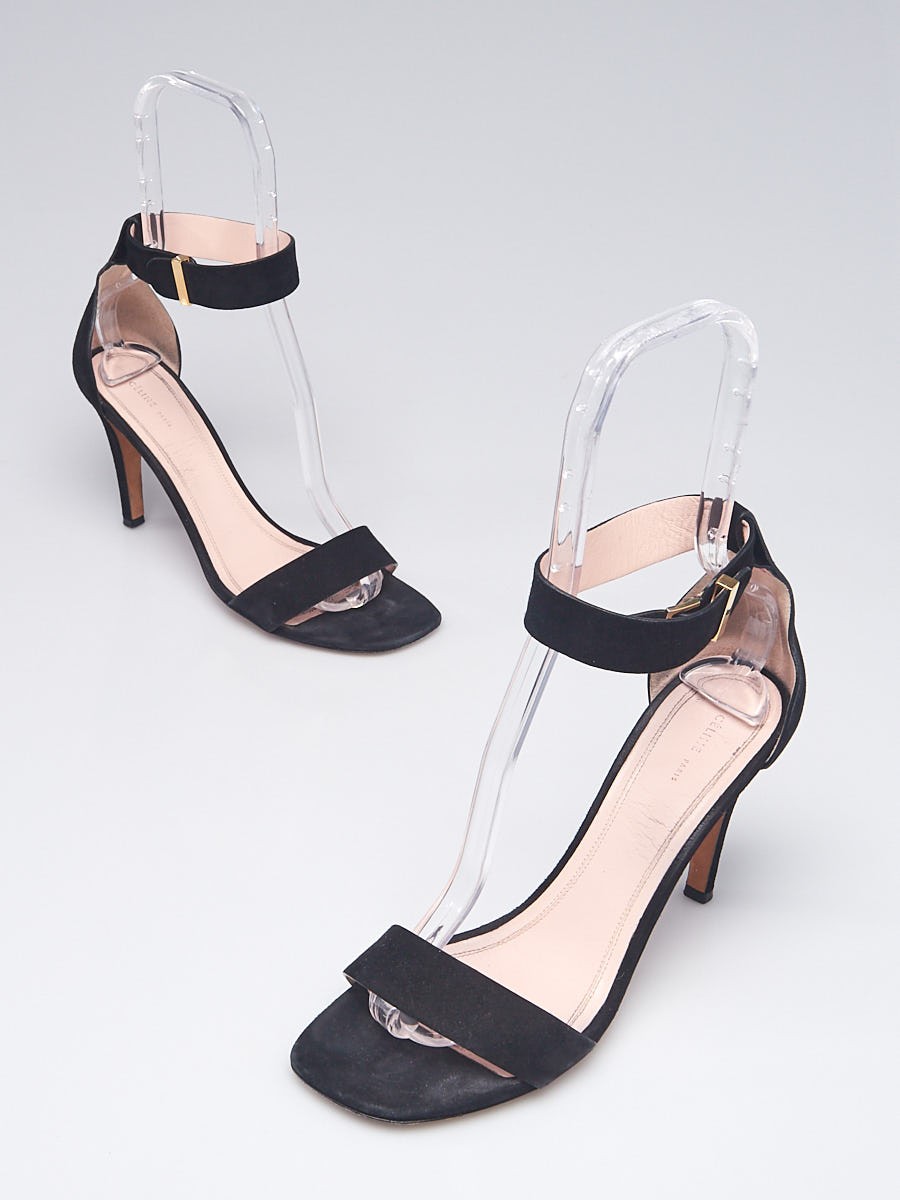 Celine Black Suede Ankle Strap Heels Size 7.5 38