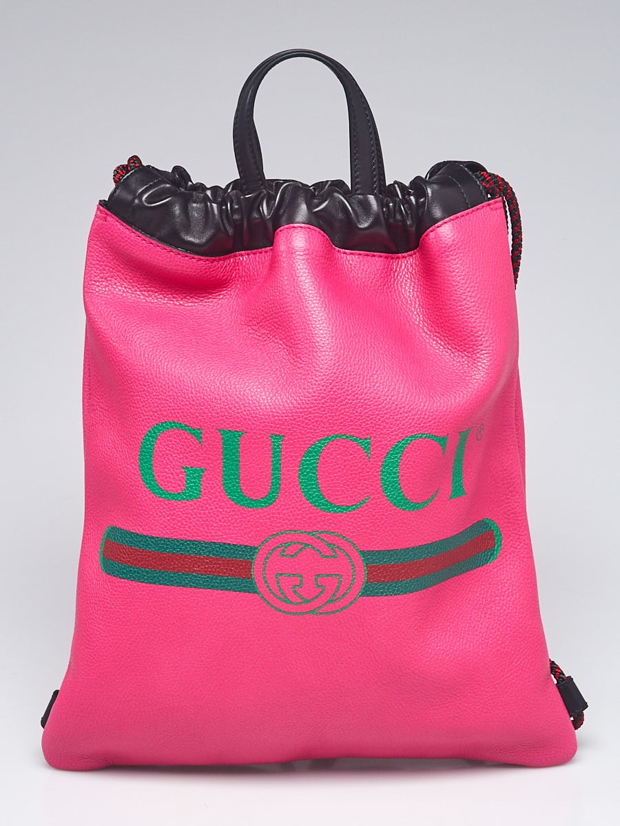 Gucci Pink Leather Printed Drawstring Backpack Bag