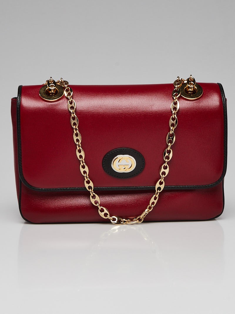 Gucci Red Black Leather Marina Shoulder Bag