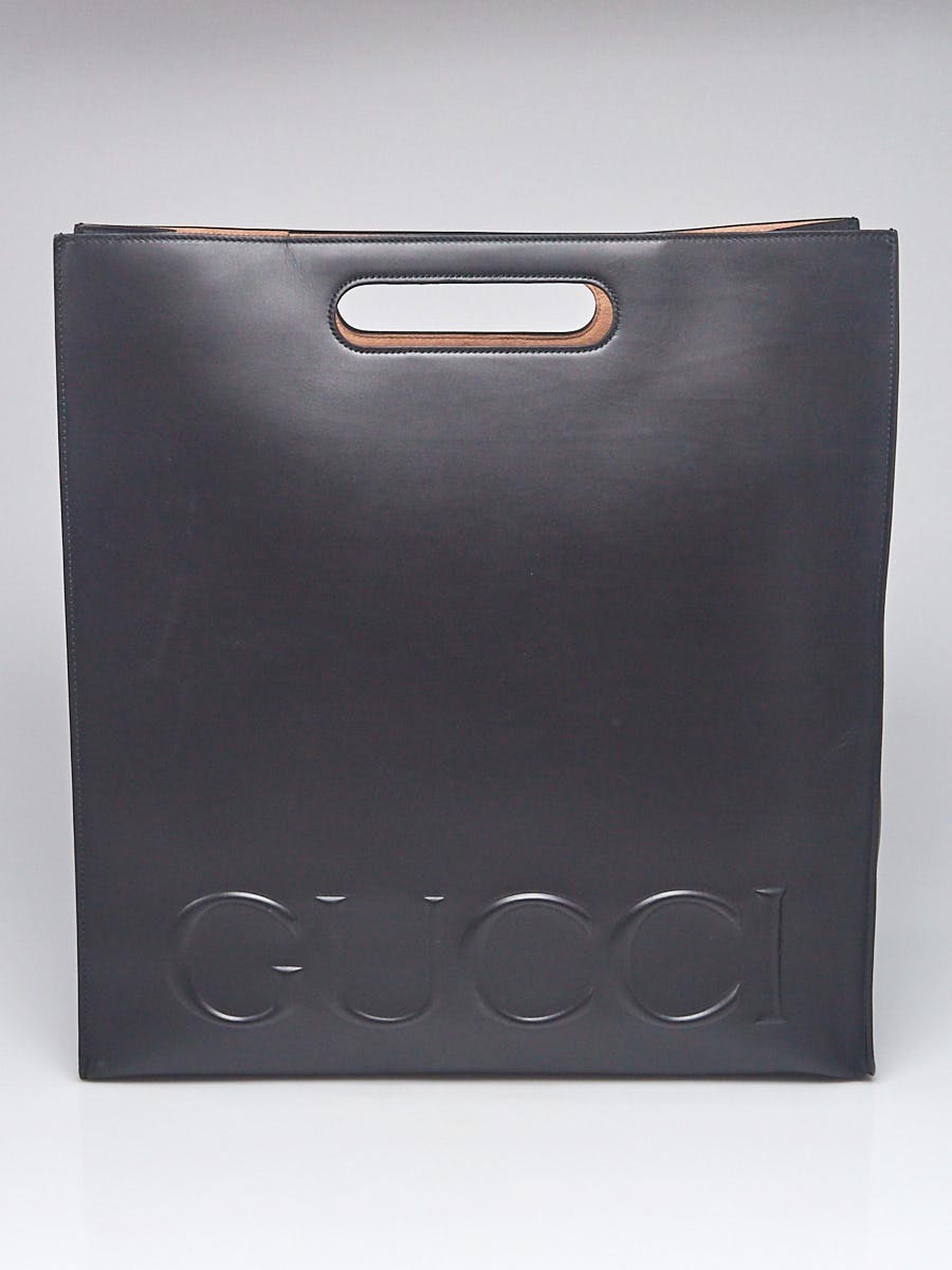 Gucci Black Leather Embossed XL Tote Bag