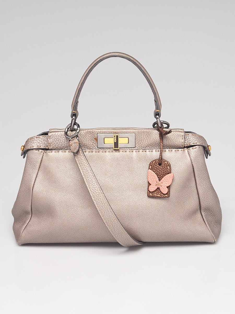 Fendi Grey Pebbled Leather Small Peekaboo Bag 8BN211