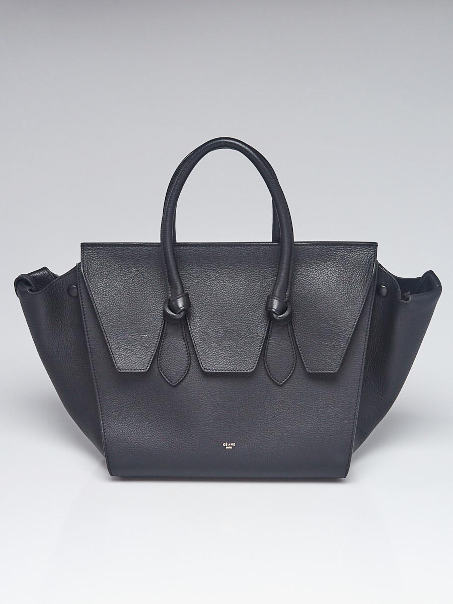 Celine Black Pebbled Calfskin Leather Small Tie Tote Bag