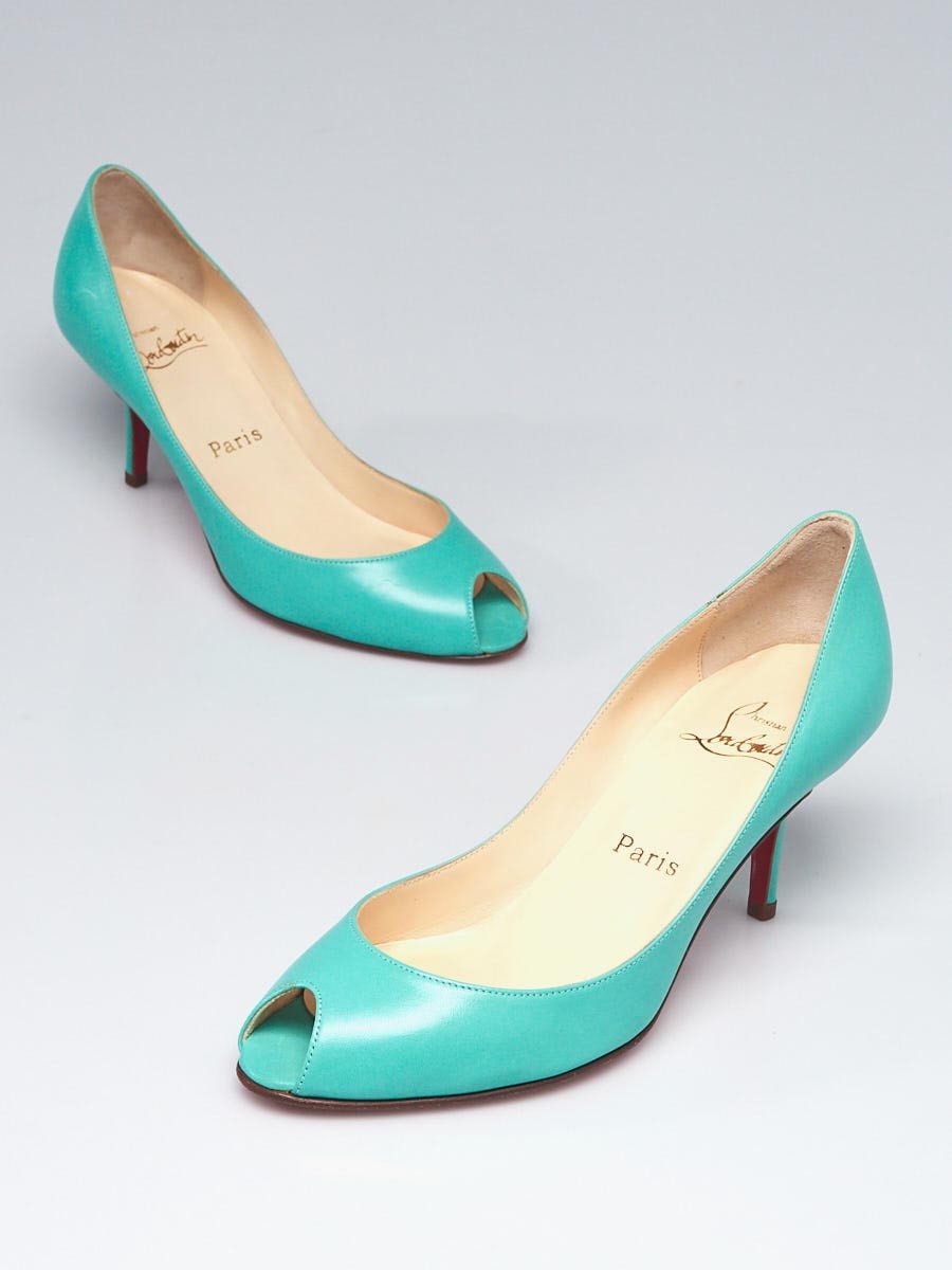 Christian Louboutin Green Leather Yoyo 85 Peep Toe Pumps Size 6 36.5