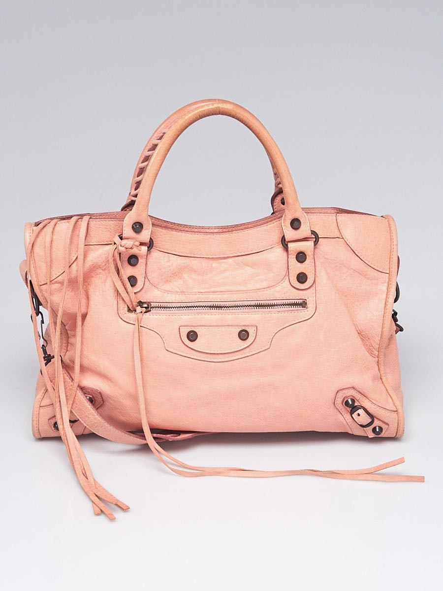 Balenciaga Vieux Rose Lambskin Leather Motorcycle City Bag