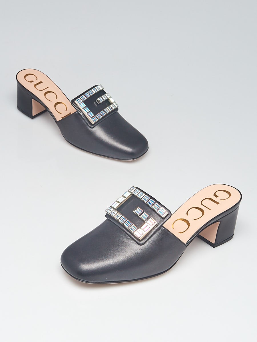 Gucci Black Leather Madelyn Mules Size 6 36.5