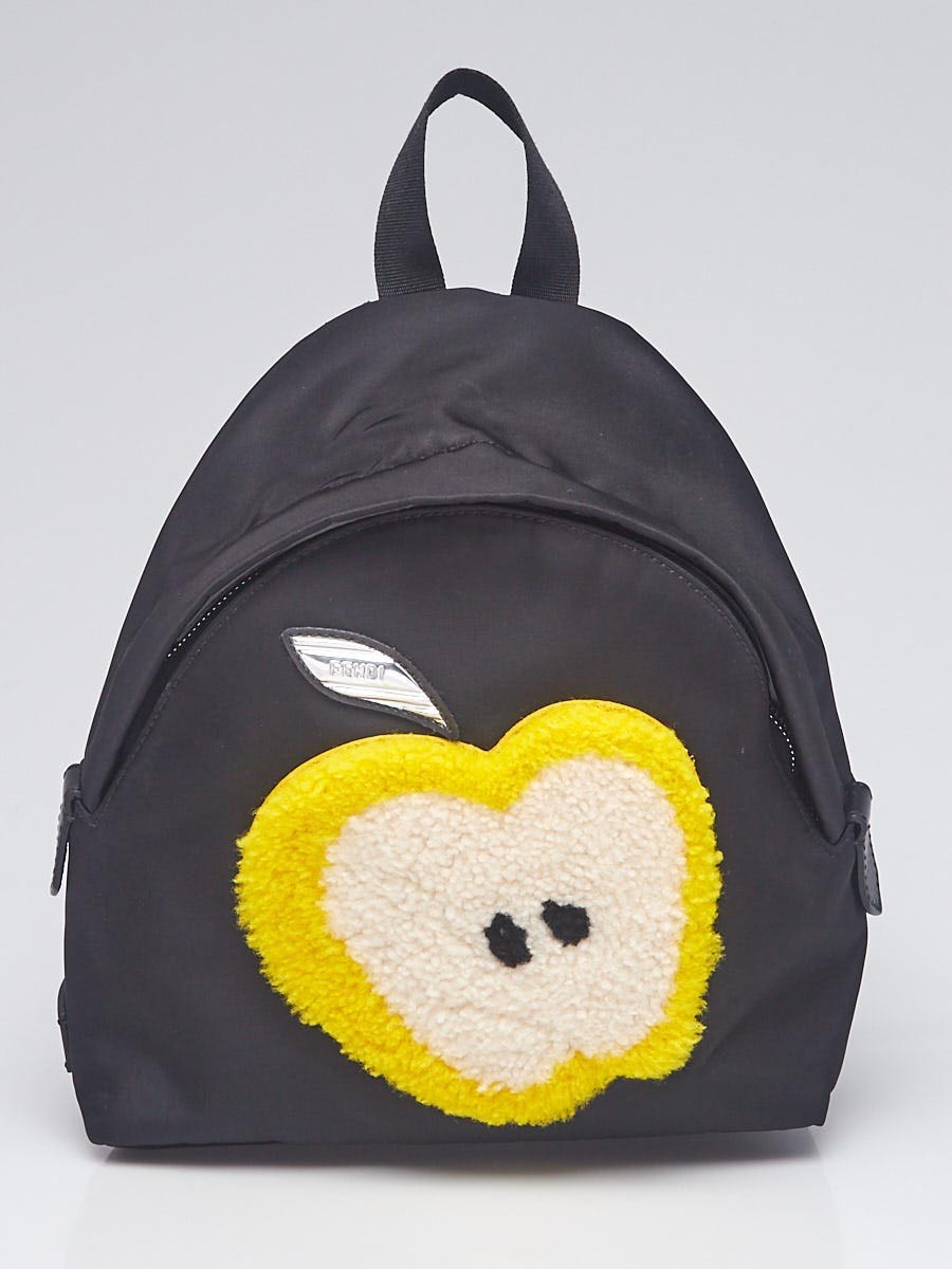 Fendi Black Nylon and Shearling Mini Backpack Bag 8BZ038