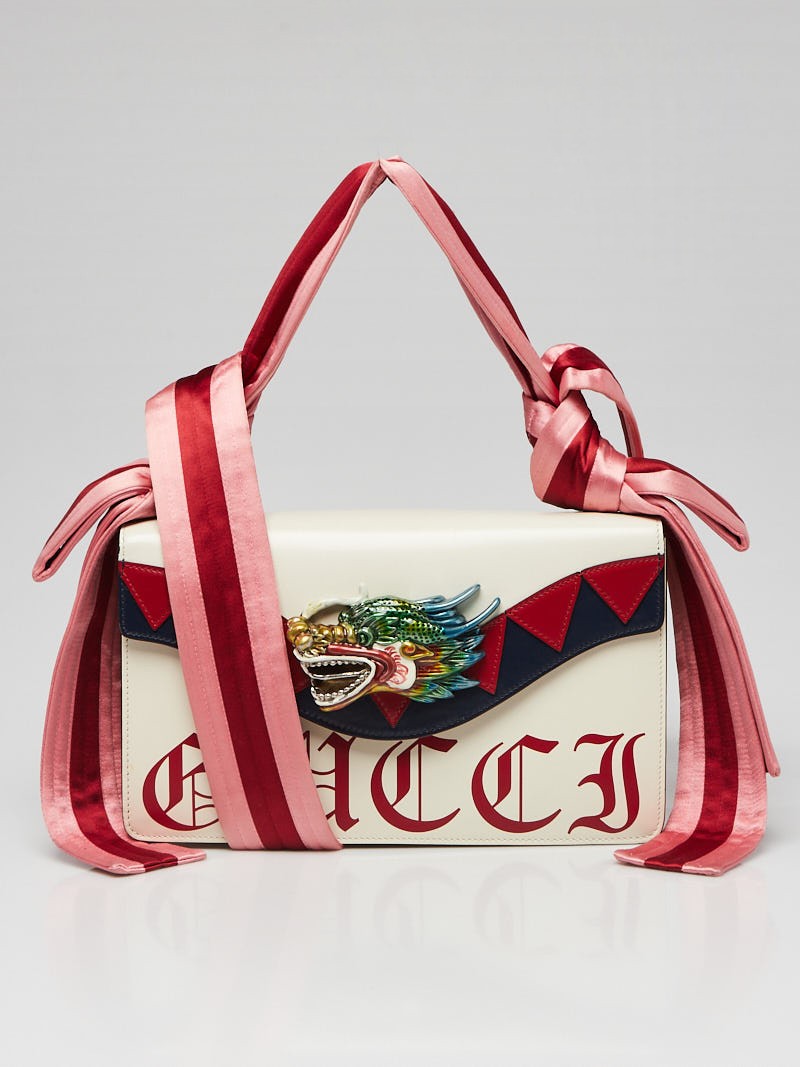 Gucci White Leather Naga Dragon Shoulder Bag