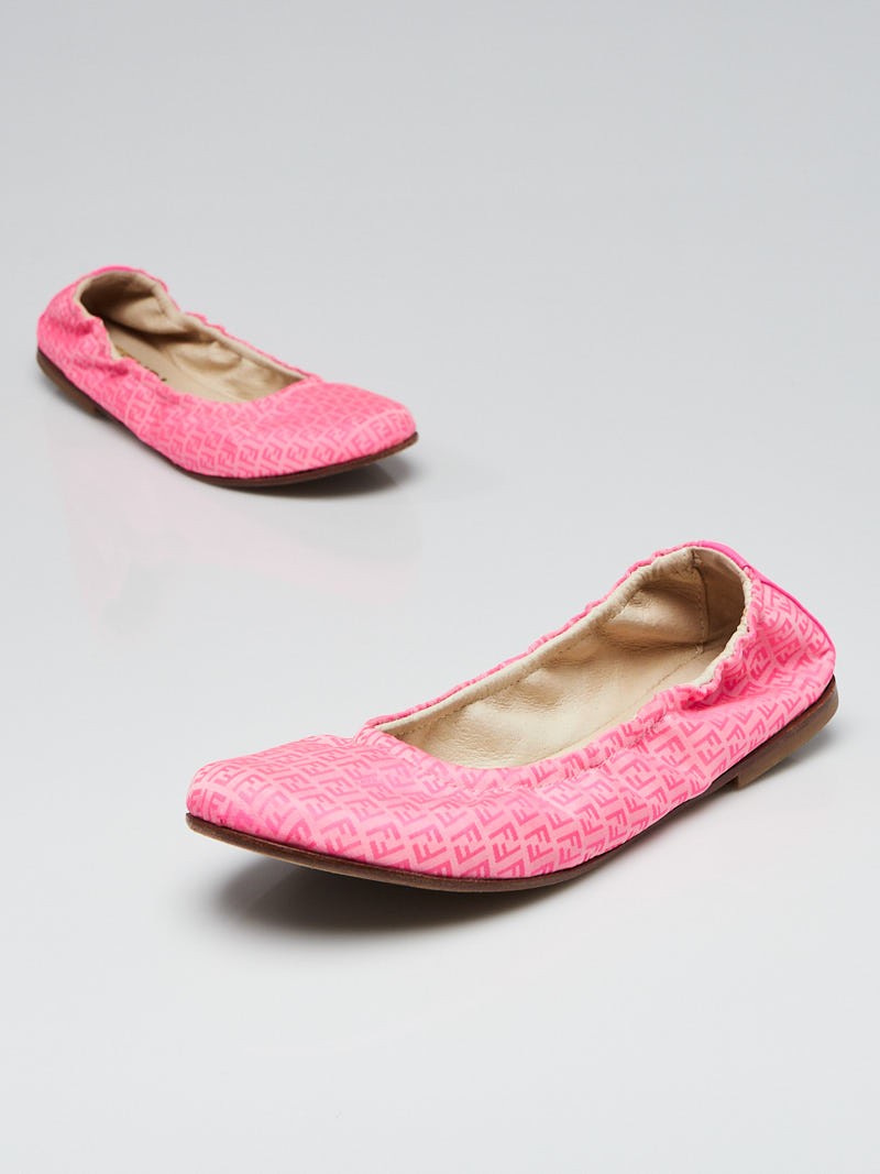 Fendi Neon Pink Zucca Canvas Ballet Flats Size 4.5 35