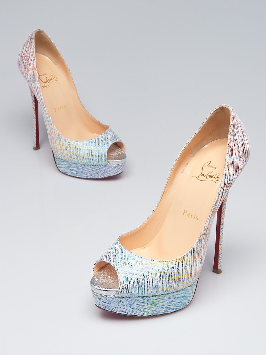 Christian Louboutin Multicolor Metallic Suede Fetish Peep Toe 130 Pumps Size 8 38.5