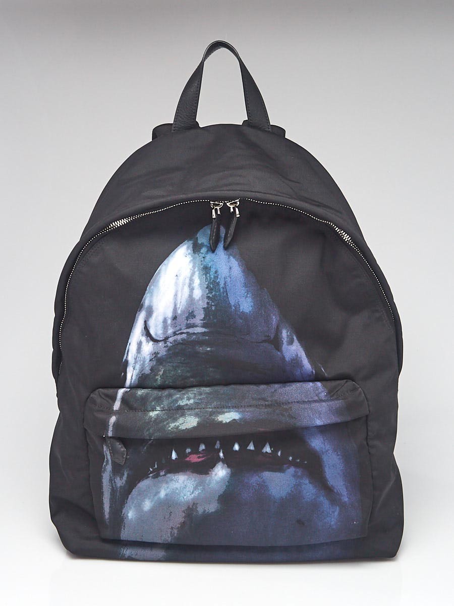 Givenchy Black Shark Print Canvas Backpack Bag