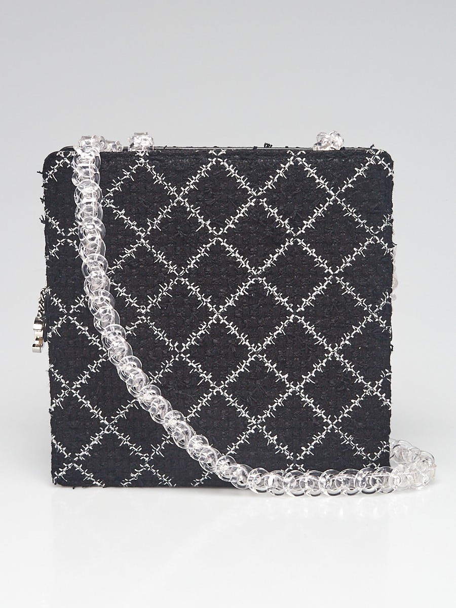Chanel Black White Fantasy Tweed and Resin Chain Shopping Bag
