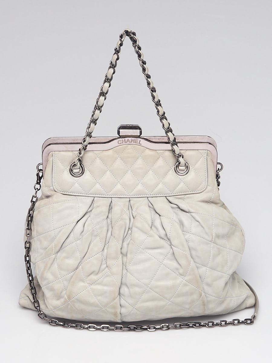 Chanel Light Grey Quilted Iridescent Calfskin Leather Chic Quilt Frame Bag