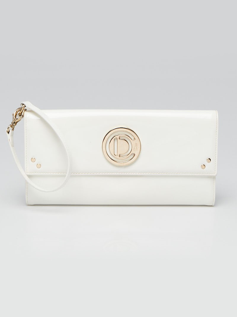 Christian Dior White Patent Flap Top CD Clutch Bag
