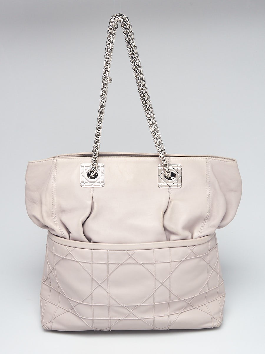 Christian Dior Pale Grey Cannage Quilted Lambskin Leather So Dior Tote Bag