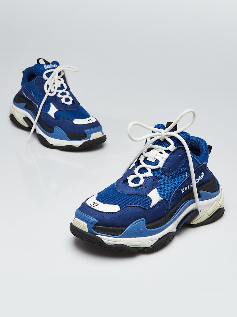 Balenciaga Blue White Leather Mesh Triple S Sneakers Size 6.5 37