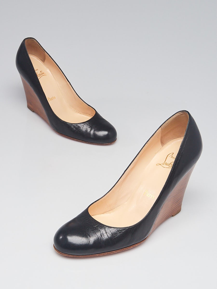 Christian Louboutin Black Leather Miss Boxe 100 Wedges Size 9.5 40