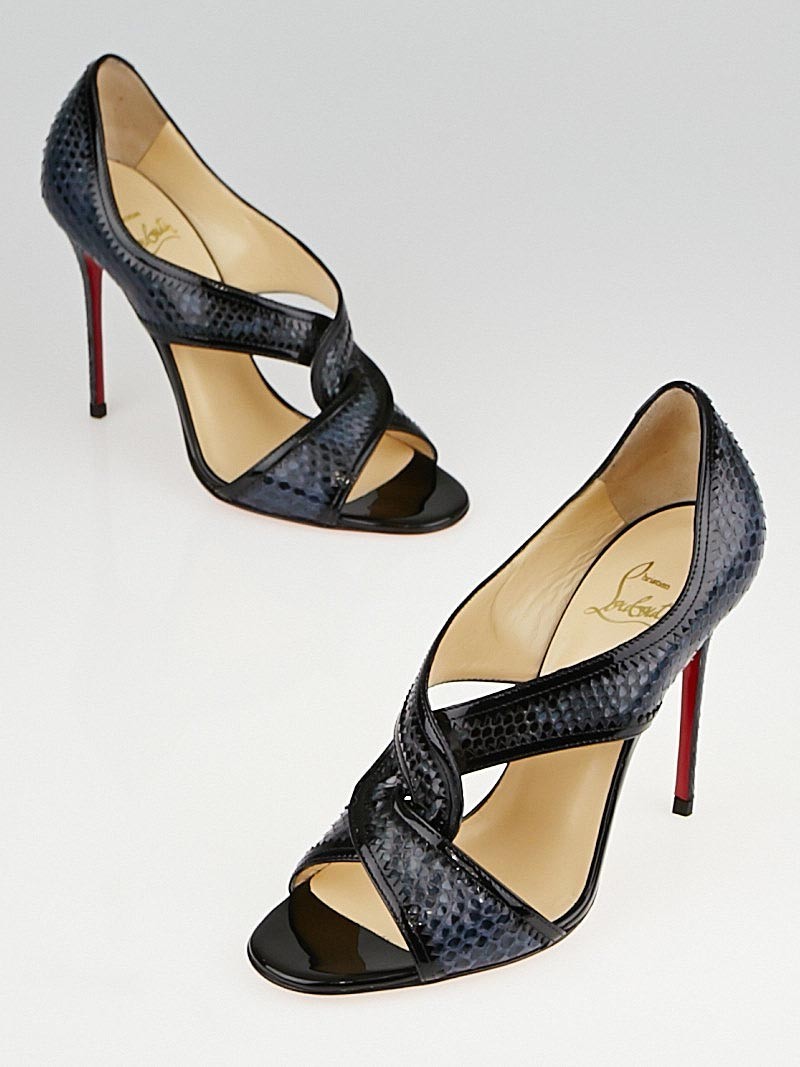 Christian Louboutin Black Blue Python Suzanana 100 Sandals Size 6 36.5