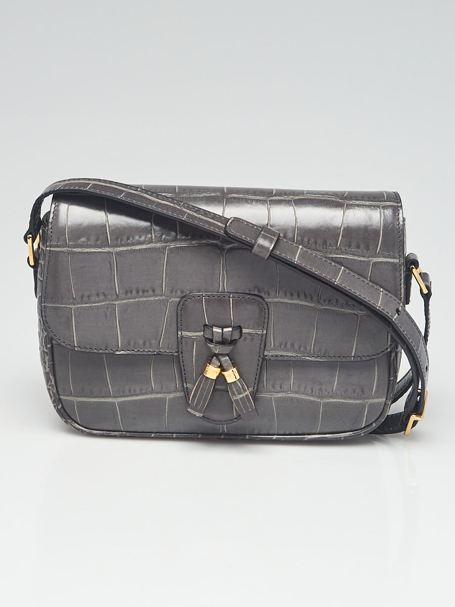 Celine Anthracite Croc Embossed Leather Medium Tassel Bag