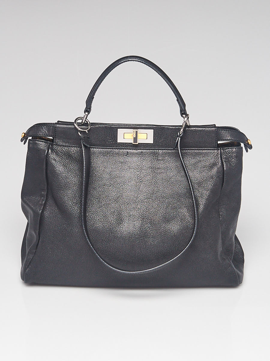 Fendi Black Leather Large Peekaboo Satchel Bag - 8BN210