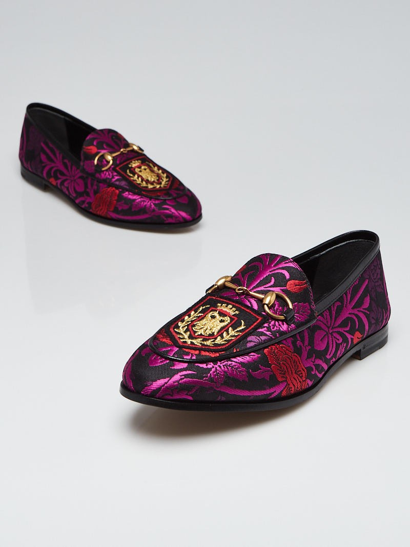 Gucci Floral Black Begonia Fabric Jordaan Loafers Size 5.5 36