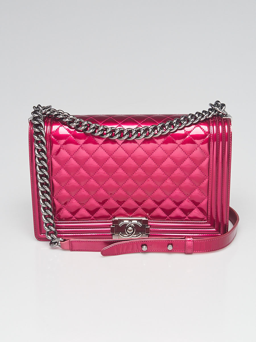 Chanel Dark Pink Quilted Patent Leather New Medium Boy Bag