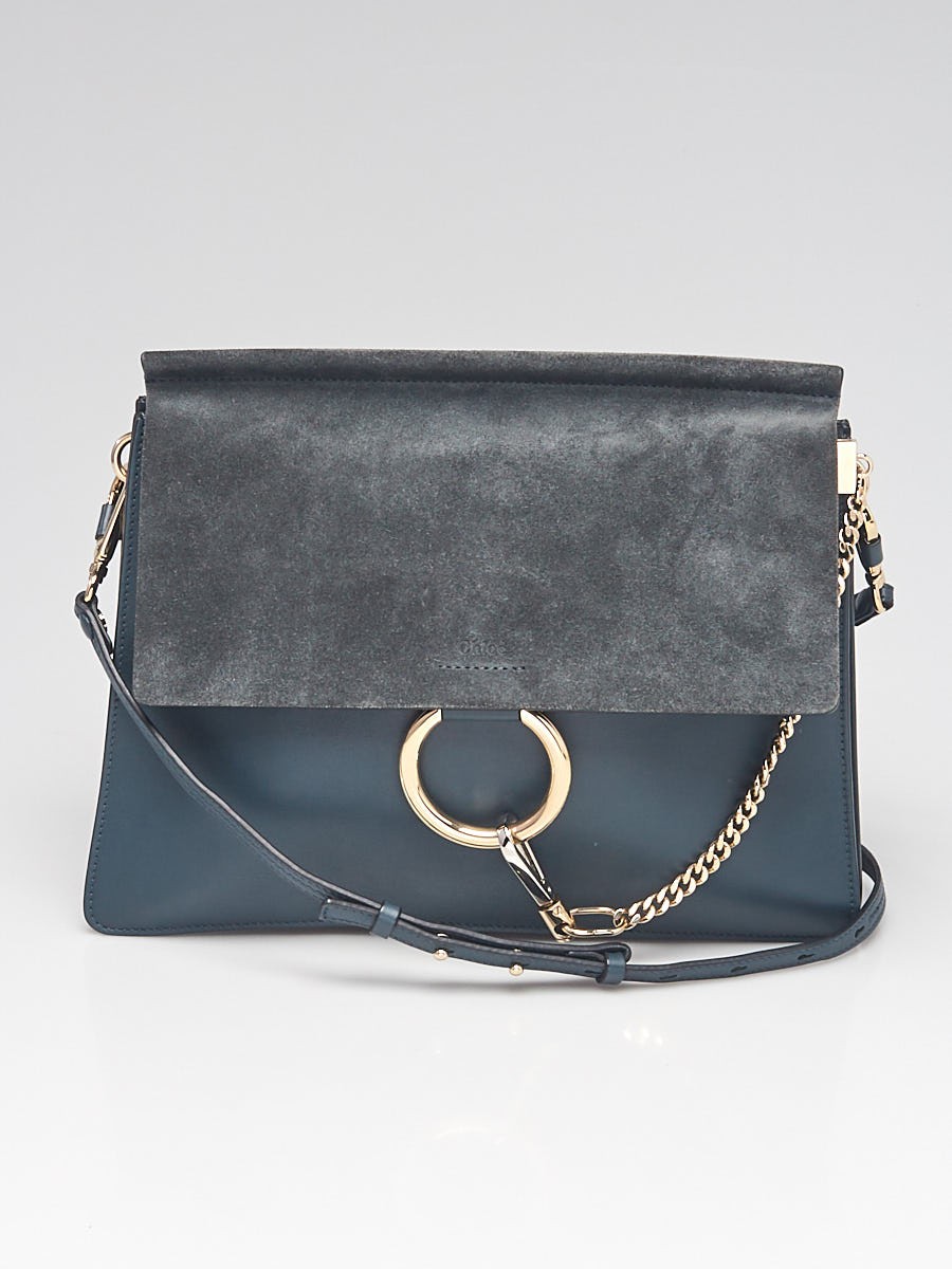 Chloe Blue Leather Suede Faye Medium Shoulder Bag