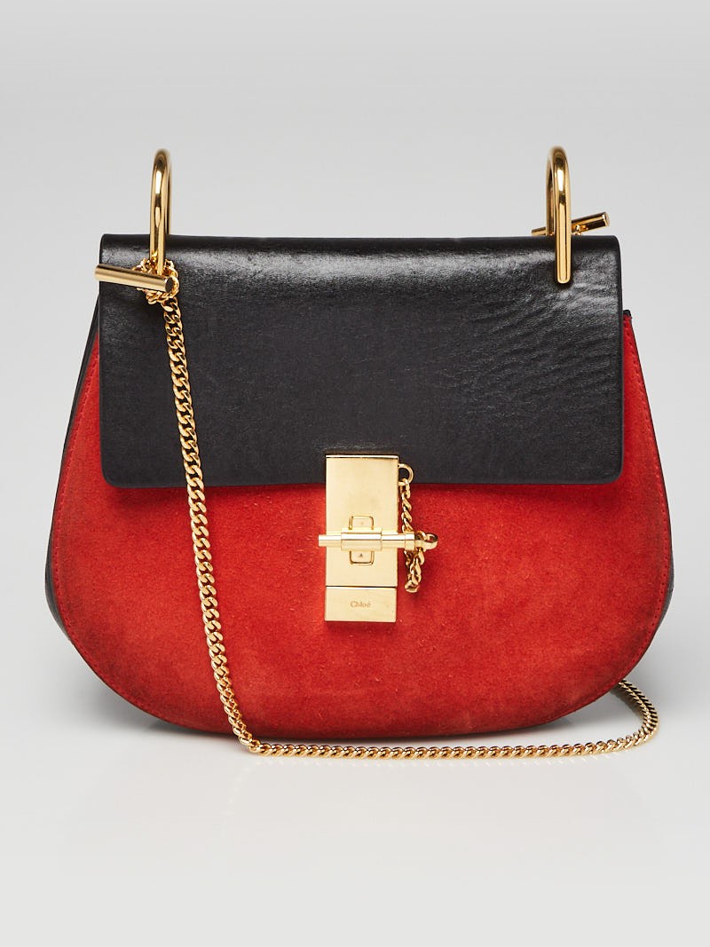 Chloe Red Black Suede Lambskin Leather Small Drew Bag