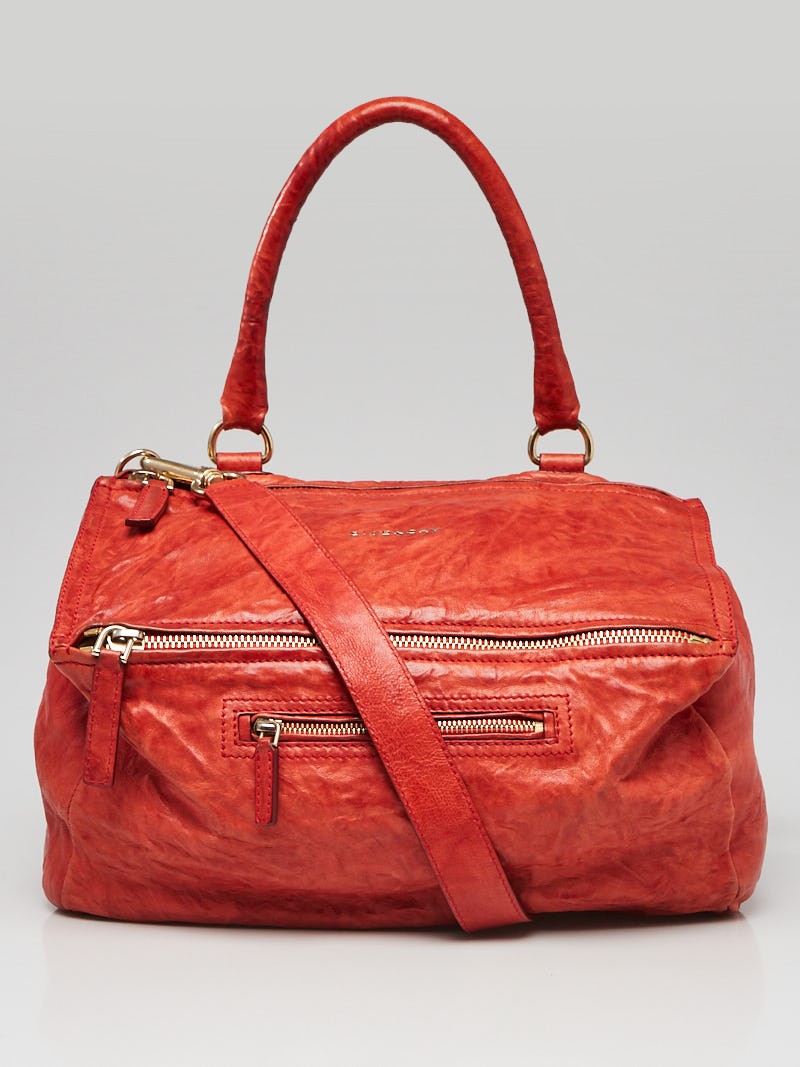 Givenchy Orange Wrinkled Sheepskin Leather Medium Pandora Bag