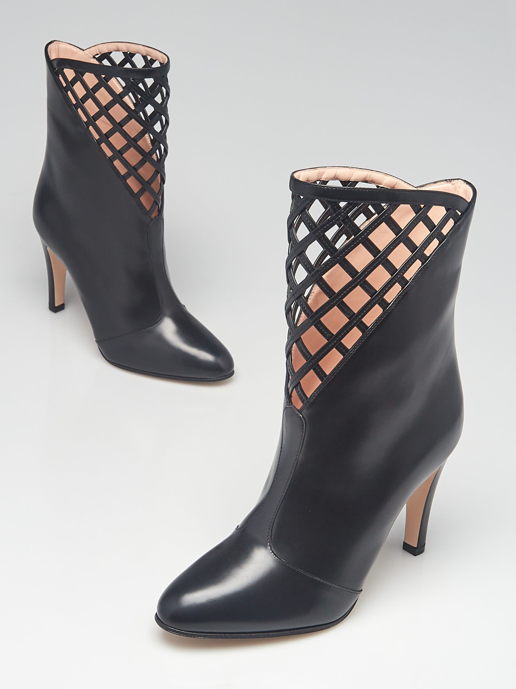 Gucci Black Leather Lattice Ankle Boots Size 6.5 37