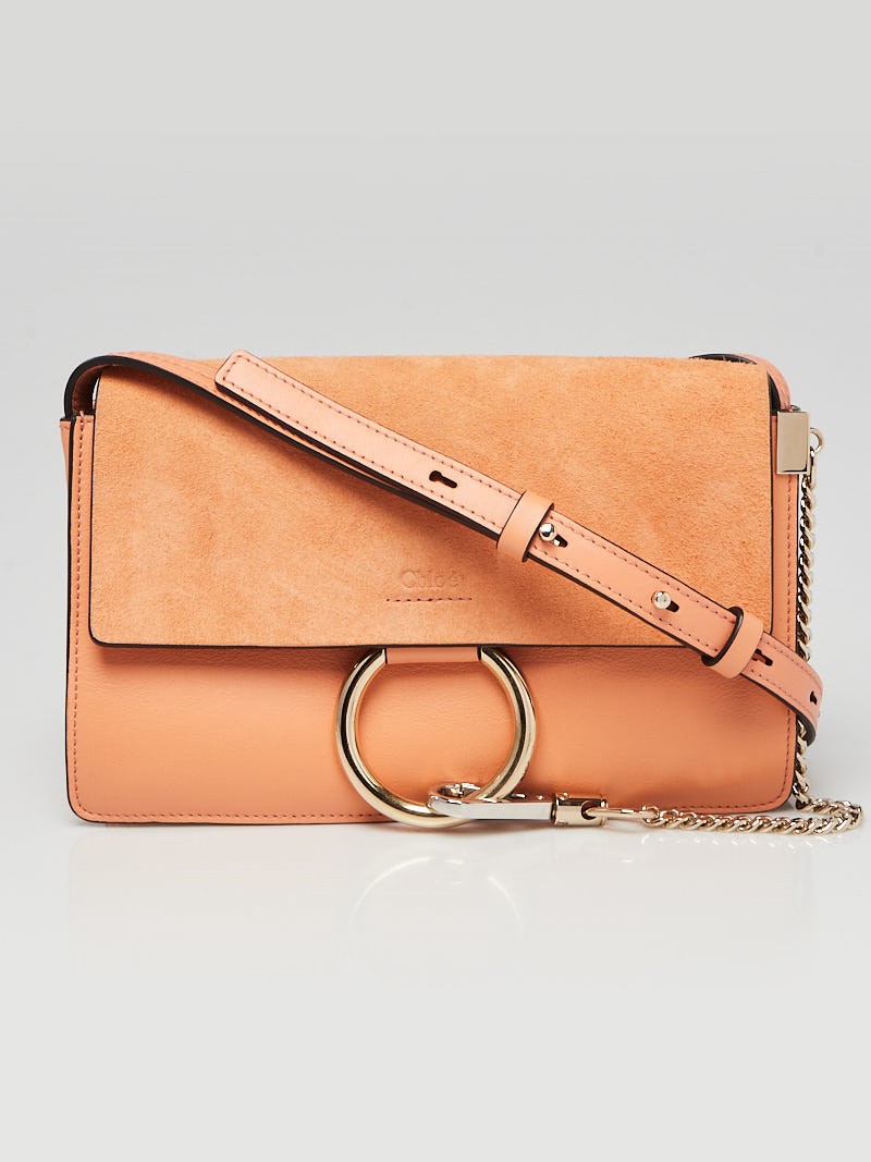 Chloe Peach Leather and Suede Small Faye Bag