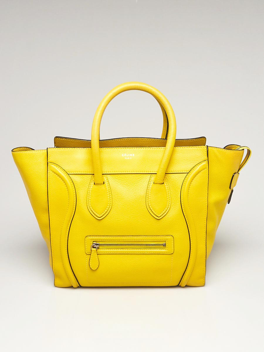 Celine Yellow Drummed Calfskin Leather Mini Luggage Tote Bag