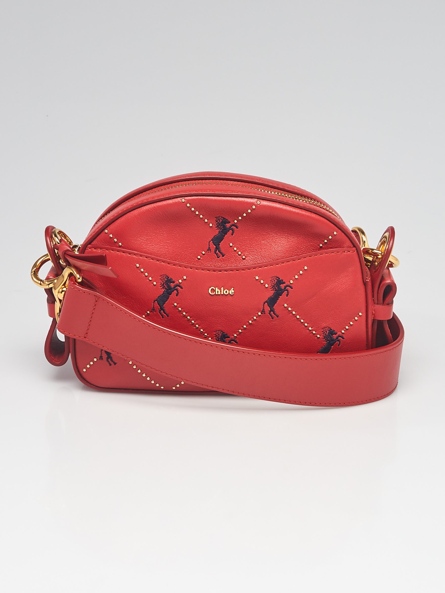 Chloe Red Leather Mini Signature Crossbody Bag