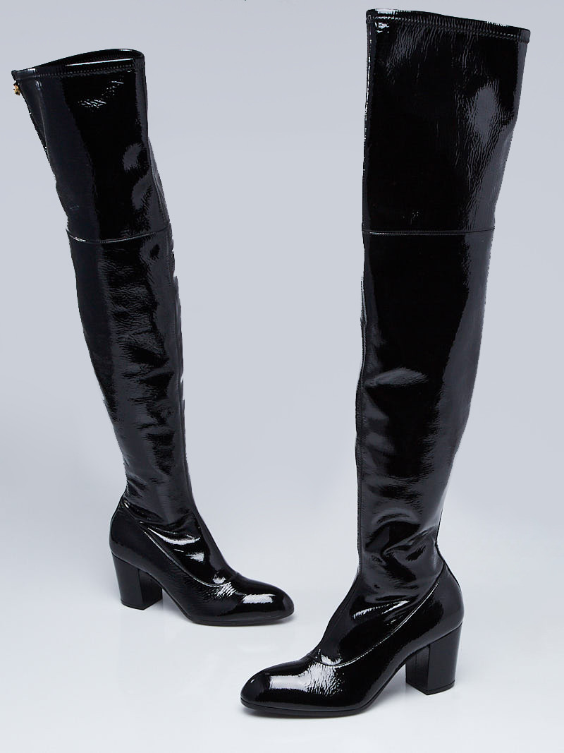 Gucci Black Patent Leather Thigh High Tall Boots Size 6.5 37
