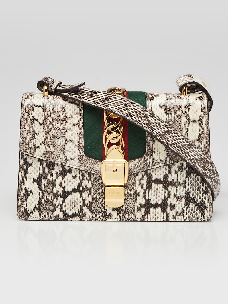 Gucci Black White Snakeskin Small Sylvie Shoulder Bag