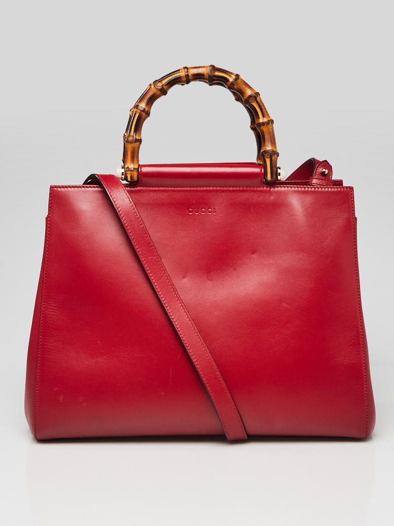 Gucci Red Smooth Calfskin Leather Nymphaea Medium Top Handle Bag