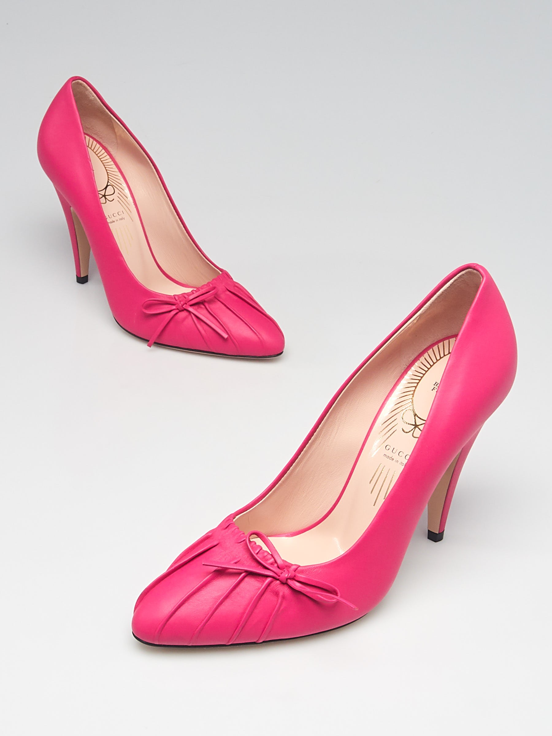 Gucci Bright Pink Nappa Leather Decollete Bow Pumps Size 6.5 37