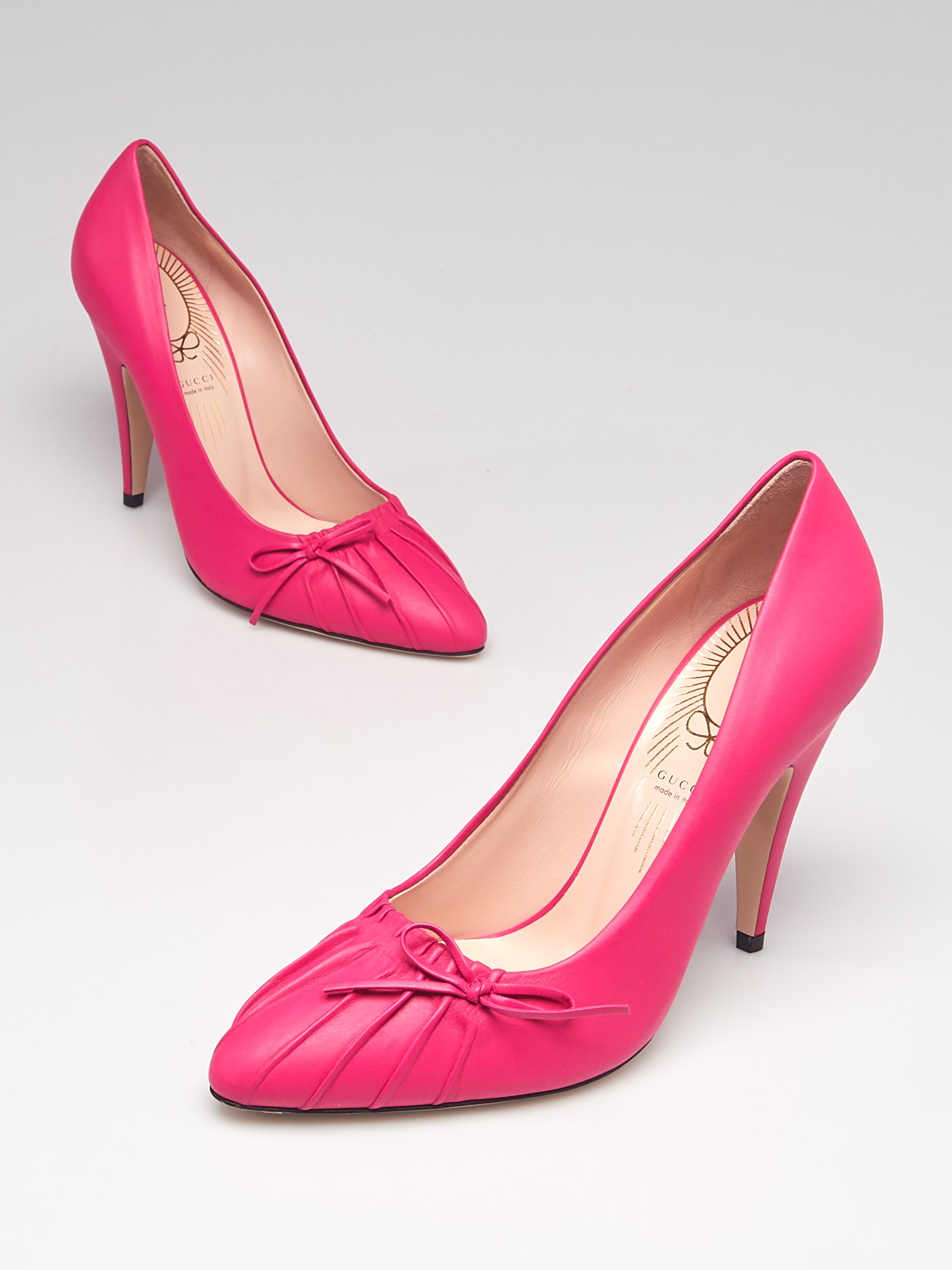 Gucci Bright Fuchsia Nappa Leather Decollete Bow Pumps Size 8 38.5
