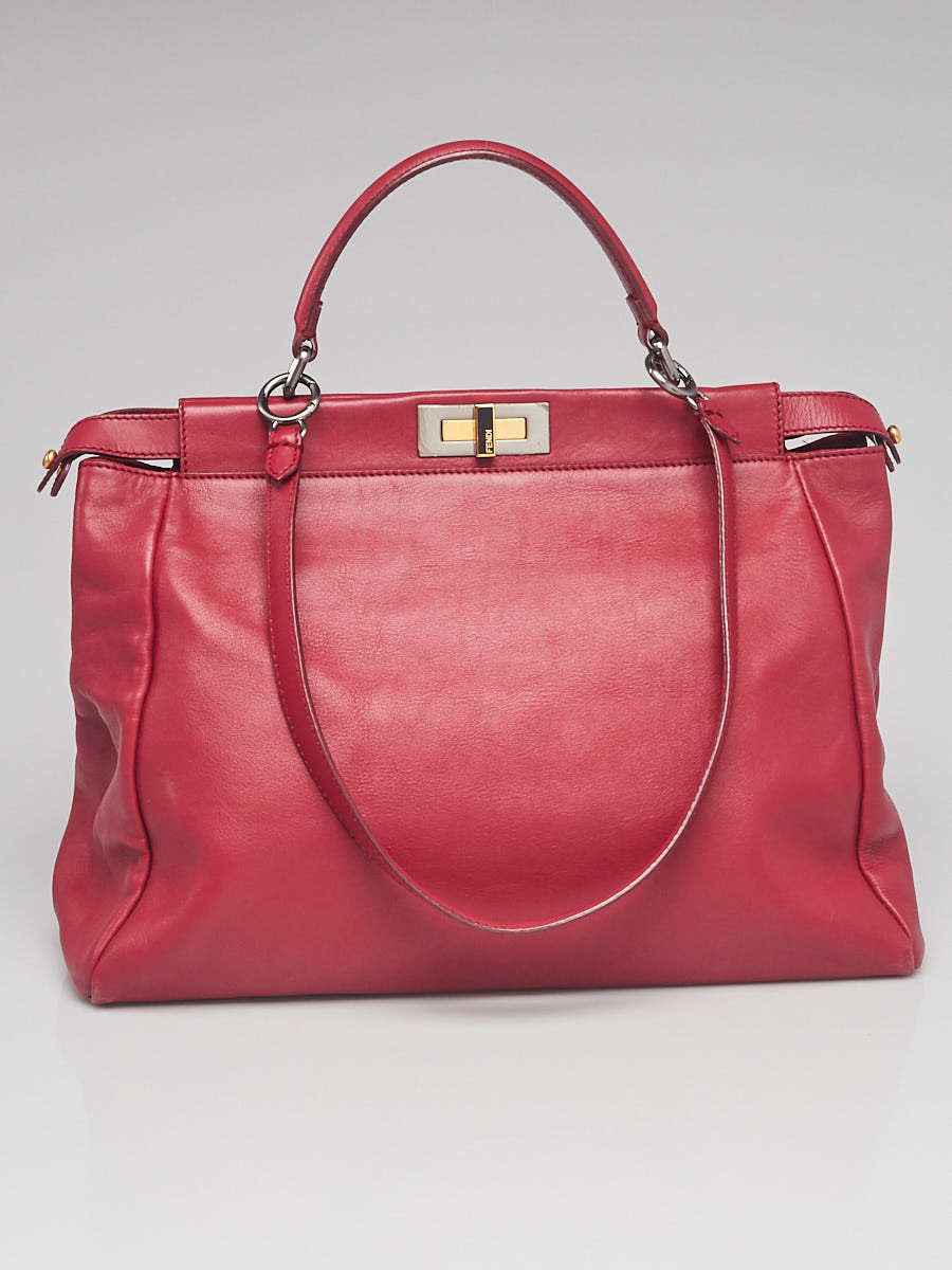 Fendi Red Leather Large Peekaboo Satchel Bag - 8BN210