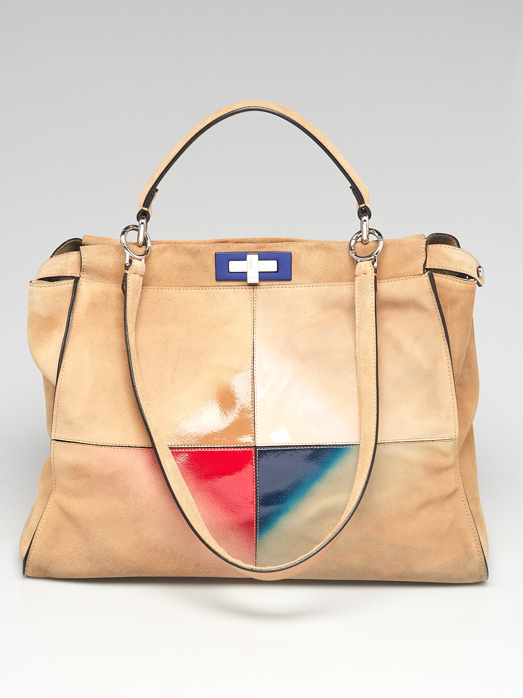 Fendi Beige Suede and Patent Leather Gradient Colorblock Large Peekaboo Bag 8BN210