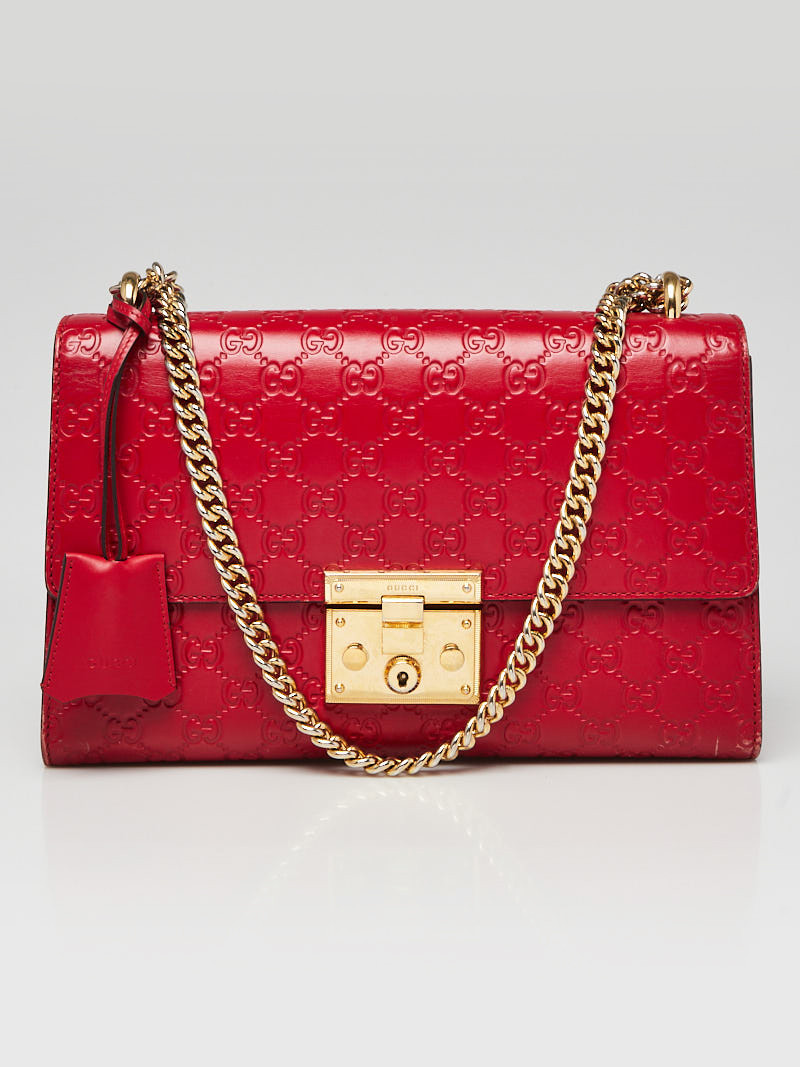 Gucci Red Guccissima Leather Padlock Medium Shoulder Bag