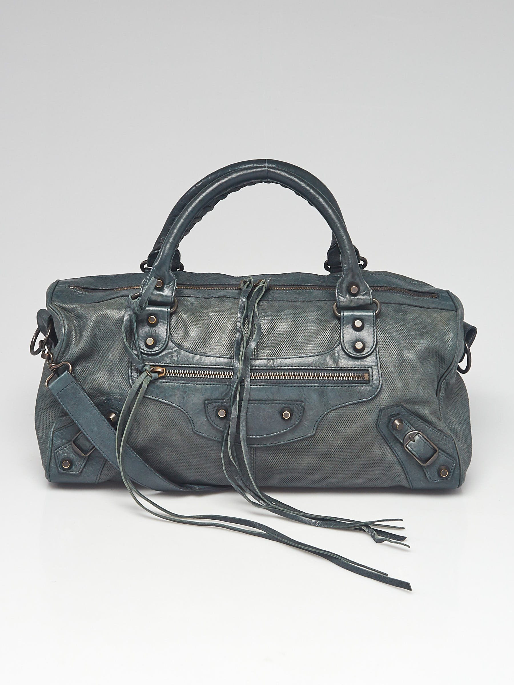 Balenciaga Anthracite Chevre Cross Perforated Leather Motorcycle Twiggy Bag